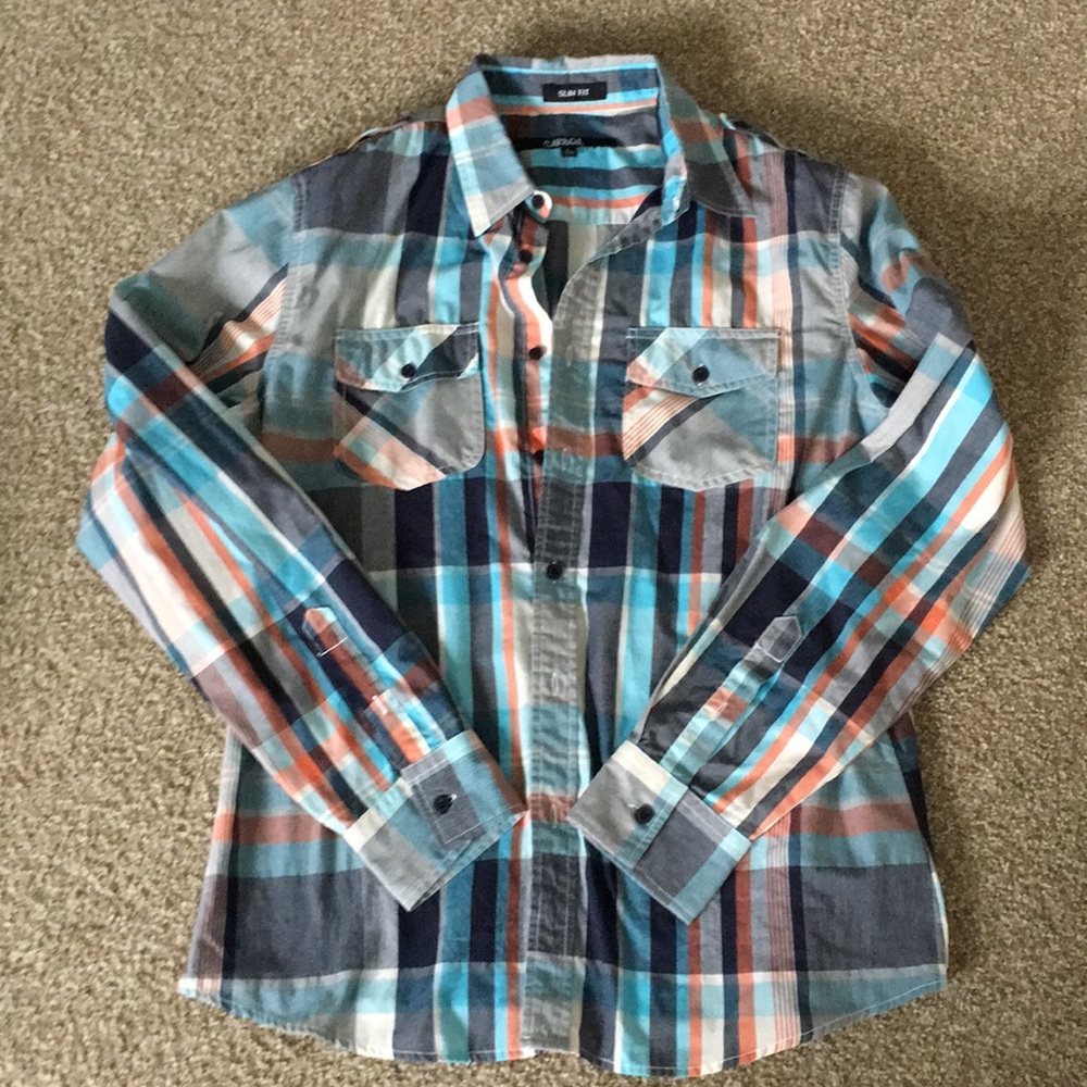 Slim fit size L plaid button up shirt